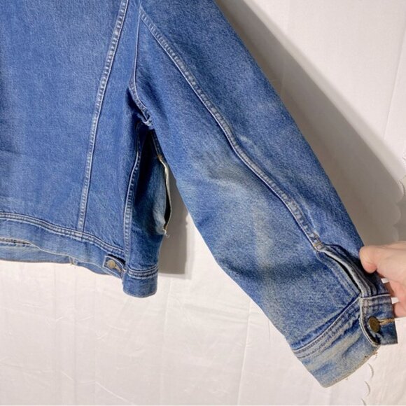 Vintage Blue Bay Distressed Blanket Lined Denim Trucker Jacket Blue Denim Jacket - Picture 15 of 16
